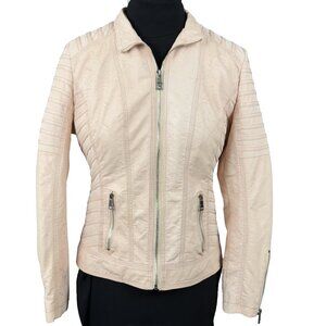 LA COALITION Faux Leather Moto Jacket Blush Pink Zip Womens S